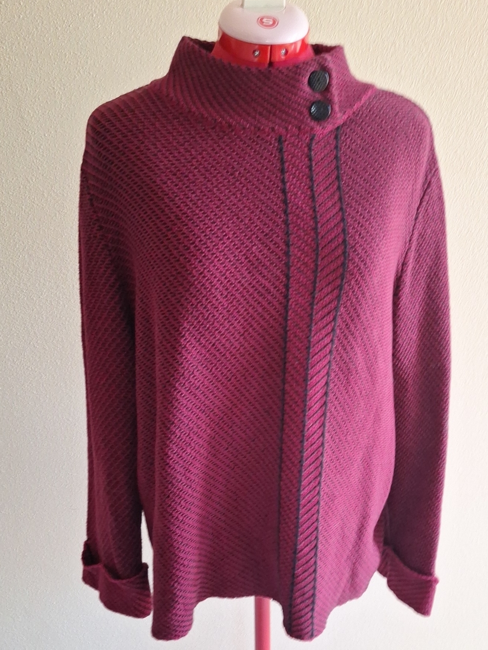 Habitat Magenta Button-Trim Mock Neck SweaterSize L